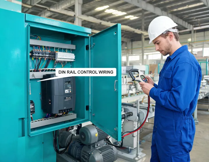 VFD cabinet commissioning beside an industrial motor